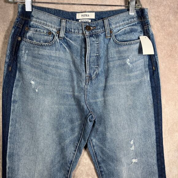 Pistola Charlie Jeans Womens 30 Blue Denim Distressed High Rise Straight NEW - Picture 2 of 14